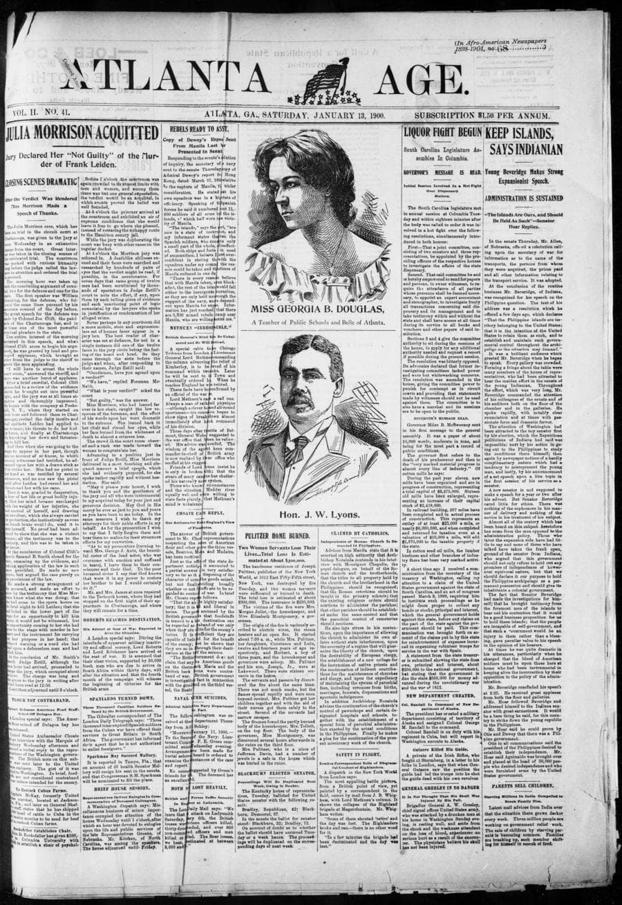 Front page of The Atlanta Age, Atlanta, January 13, 1900