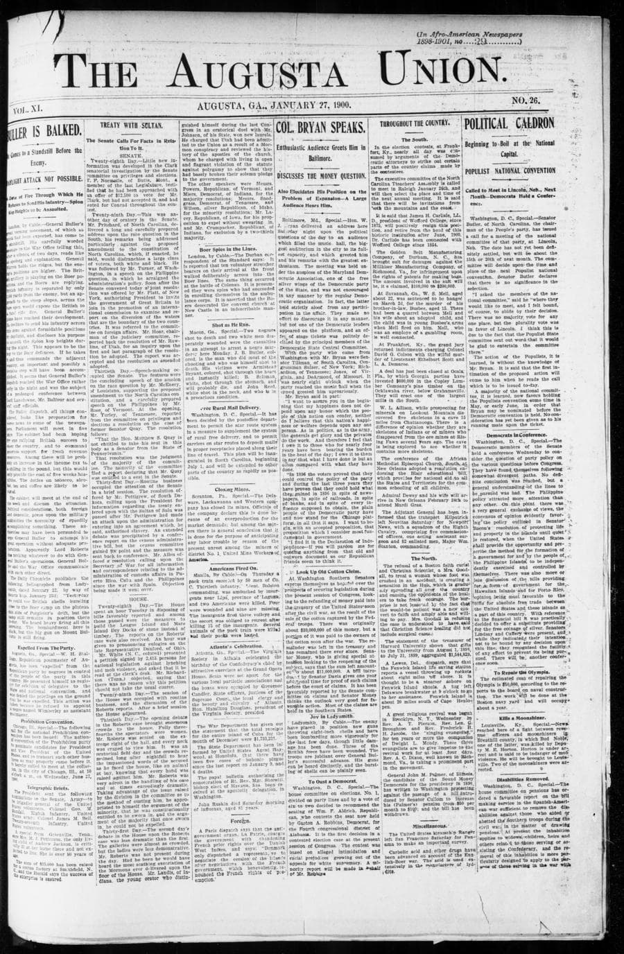 Front page of The Augusta Union, Augusta, January 27, 1900