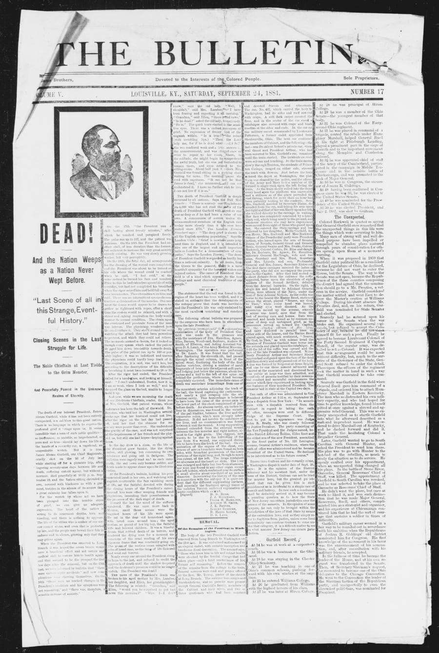 Front page of The Bulletin, September 24, 1881