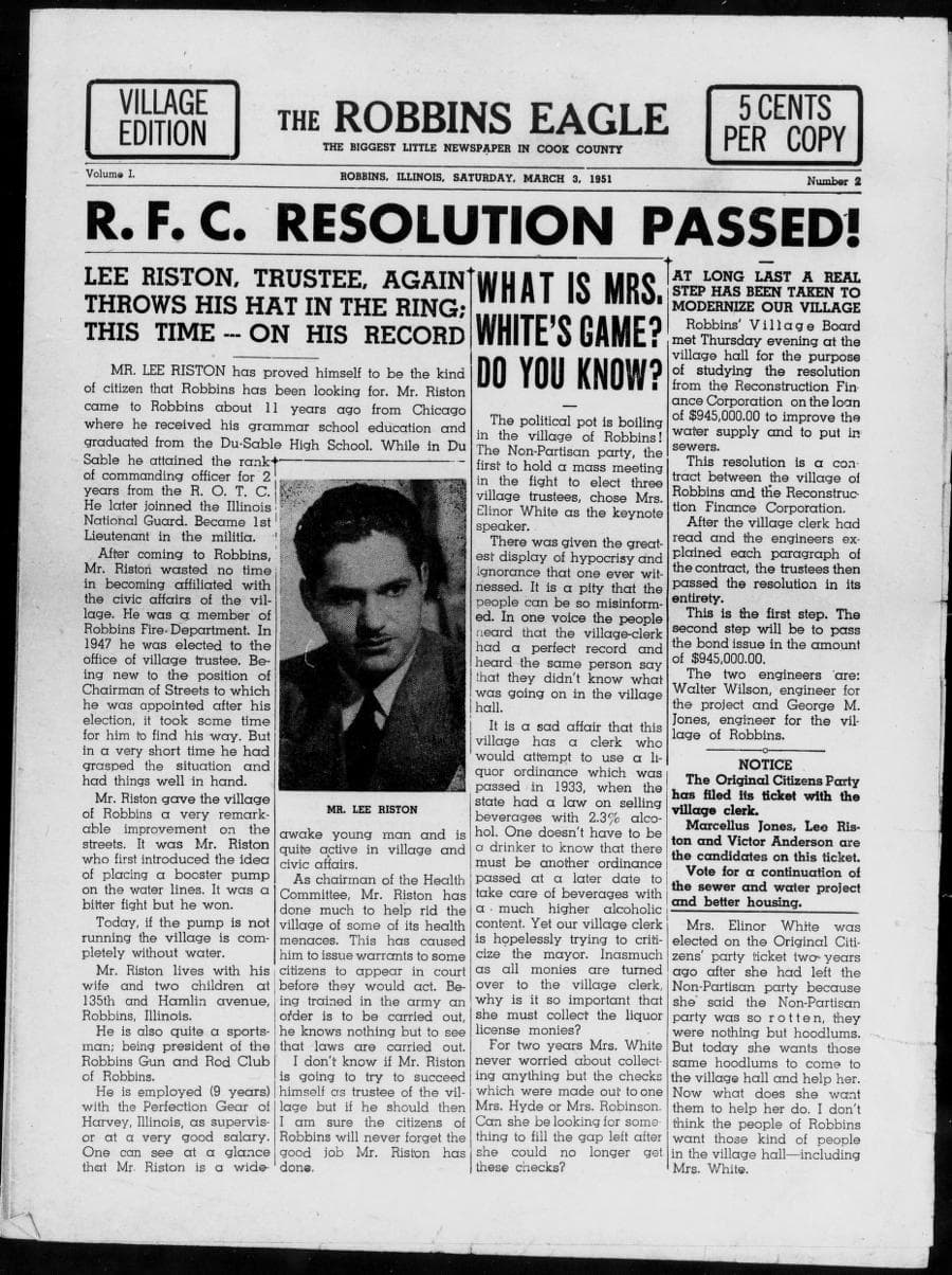 Front page of The Robbins Eagle, March 3, 1951