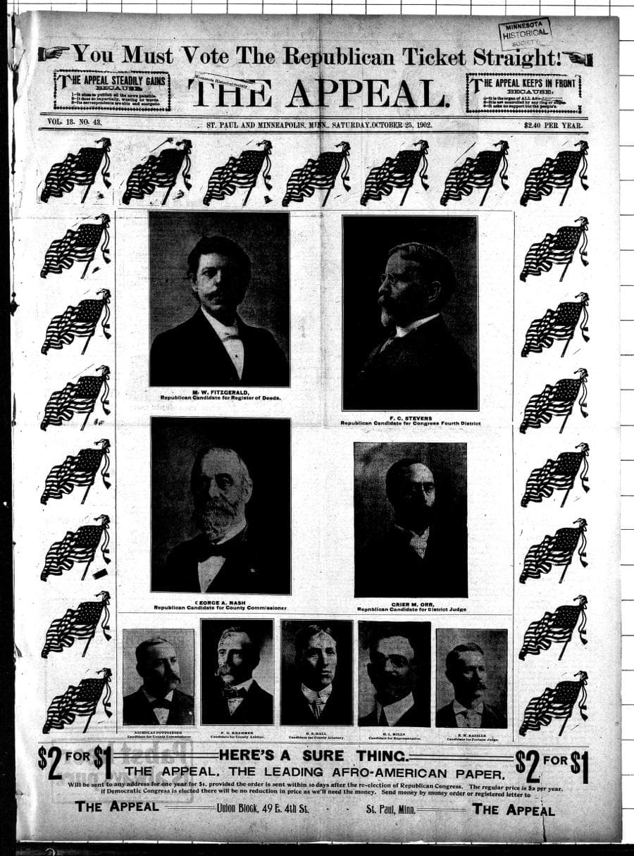 Front page of The Appeal, October 25, 1902