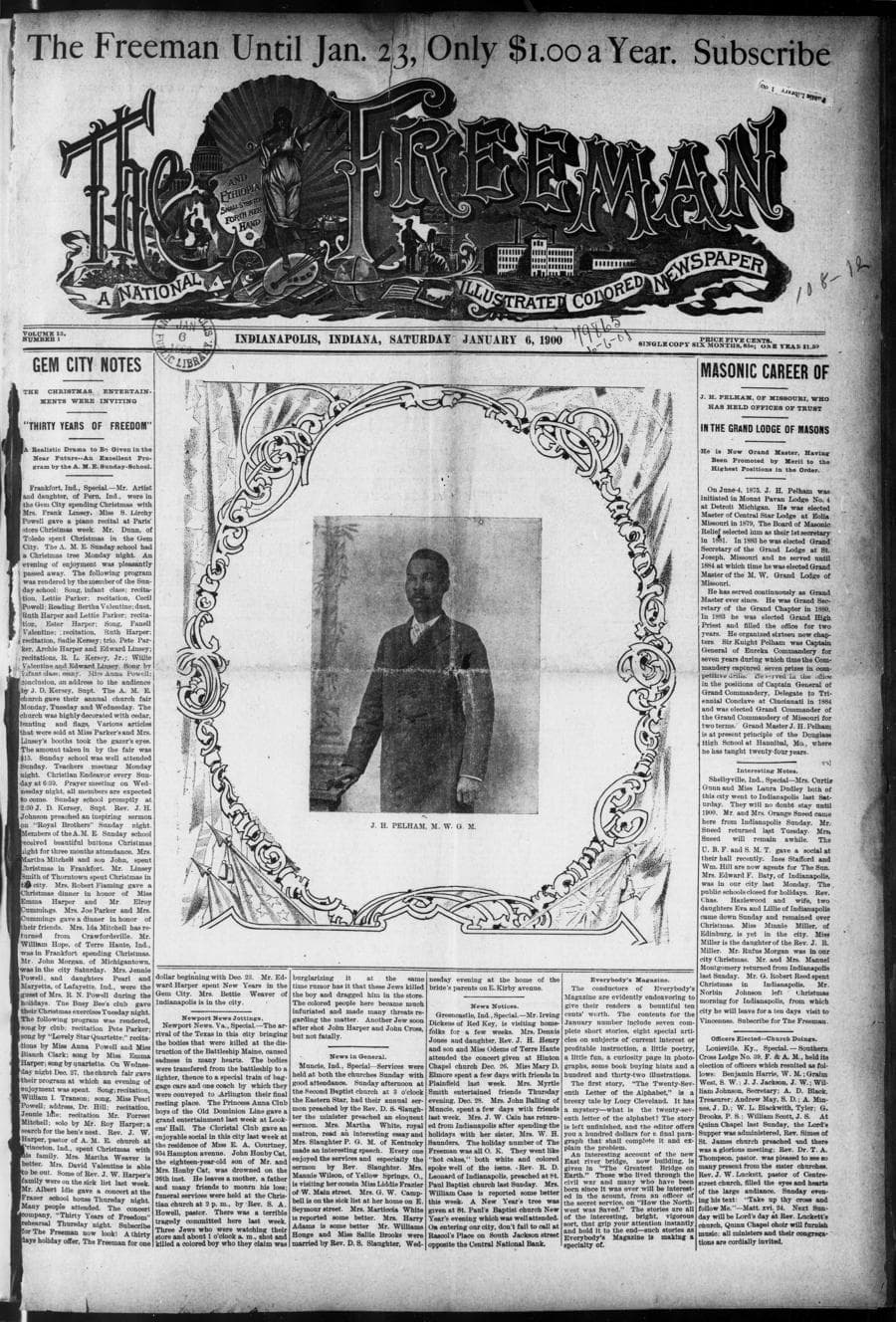 Front page of The Freeman, January 6, 1900