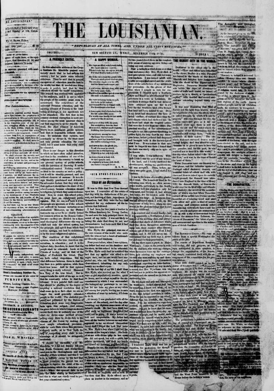 Front page of The Louisianian, December 18, 1870